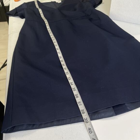 J.Crew Sheath Dress Women 12 Navy Blue Cotton Stretch V-Neck Minimalist Capsule - Picture 9 of 10